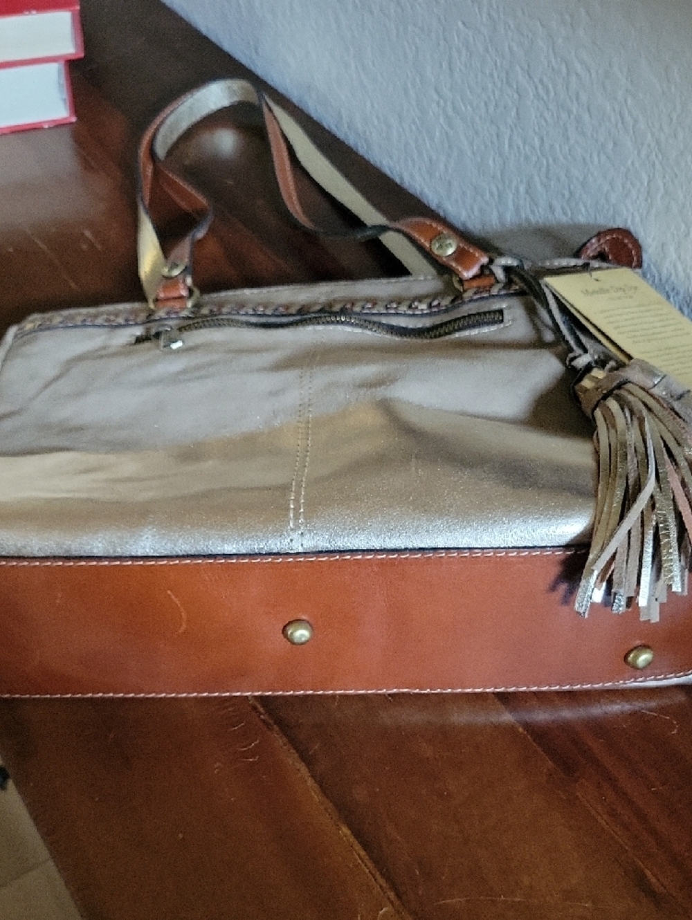 Patricia Nash Metallic Dip Dye Poppy Leather Tote Tan/Gold - Picture 15 of 16